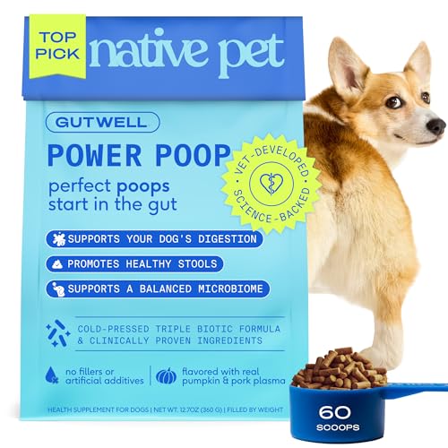 GutWell Power Poop - Digestive Enzymes & Fiber for Dogs - Dog Fiber Supplements Help with Diarrhea Relief, Upset Stomach, Pet Gas & Gut Health with Targeted Triple-Biotic Blend & M-Fiber - 60 Scoops