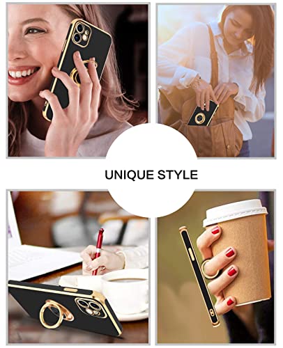 Bentoben Compatible With Iphone 12 Mini Case With 360° Ring Holder, Shockproof Kickstand Support Car Mount Women Men Non-Slip Protective Phone Case For Iphone 12 Mini 5.4", Black/Gold #TOP4