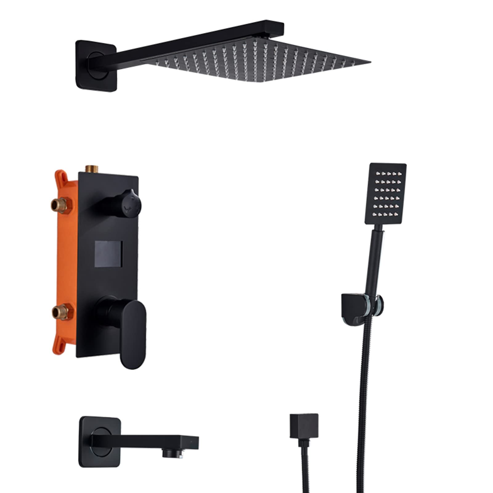 GLJTUO Shower System Digital Display Concealed Shower Faucet Set Matt Black Shower Mixer Set with Hand Shower and Waterfall Rainfall Shower Head,size_name-8 Inch