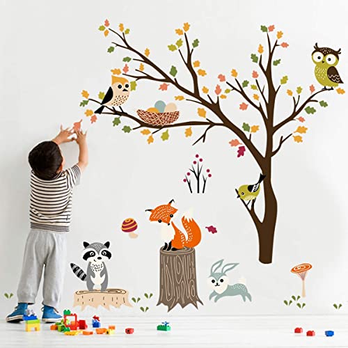 Decalmile Woodland Animal Tree Wall Decals Bundle With Large Bear Wall Stickers Baby Nursery Kids Bedroom Classroom Wall Decor #TOP1