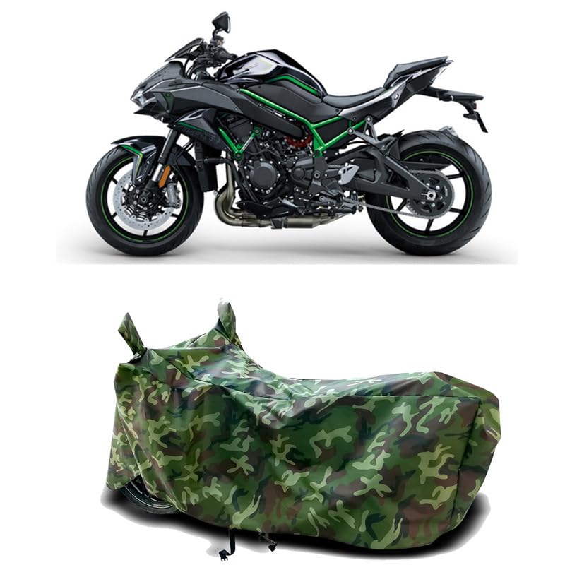 Image of DUFFEL-100% Heat Protection Two Wheeler Bike /Scooty Body Cover for Kawasaki ZH2 BS6 Water Resistance /UV-Rays /Birds Dropping /Scratchproof /Dust Proof /Waterproof[Green Jungle Print]