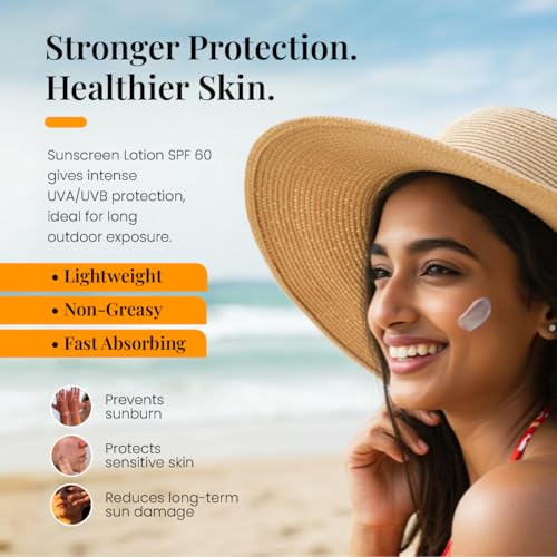 Image of Zeelab Sunscreen Lotion SPF 60+ | Broad Spectrum UVA /UVB Protection | Lightweight, Non-Greasy Formula with Aloe Vera, Almond Oil & Vitamin E | Prevents Sunburn, Tanning & Ageing | 100 gm