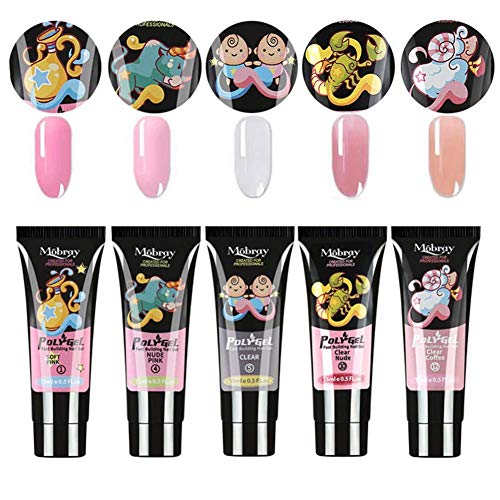 Autobestown Professional Polygel Nail Kit, Nail Builder UV Gel Nail Extension Gel Kit, Comes with Nail Brush, Model Nail Tips and Nail Scraper