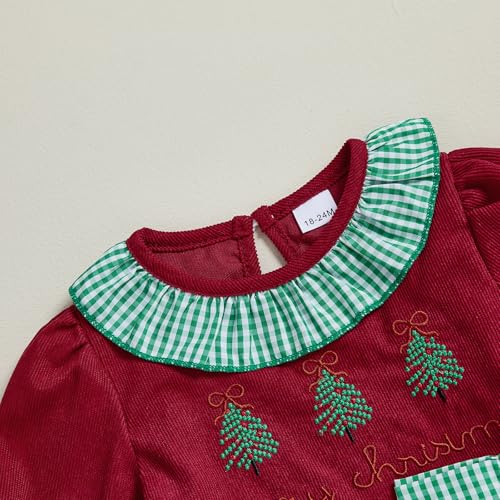 Toddler Baby Girl Christmas Dress Outfit Merry Christmas Ruffle Puff Sleeve Corduroy Dresses Fall Winter Clothes3