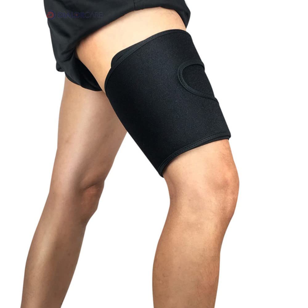 DIALDRCARE Neoprene Thigh Adjustable Support Brace Thigh Bandage Compression Sleeve Hamstring For Quadricep Tendinitis Sciatica Pain And Sports Recovery Basketball Brace Men Women (1) small (B0BYVVC492) Amazon Price History, Amazon Price Tracker