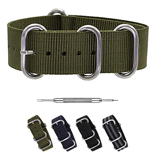 Benchmark Basics NATO Strap - Ballistic Nylon Watch Band - Heavy Duty Zulu Hardware - Choice of Color & Width - 20mm or 22mm (22mm, Army Green)