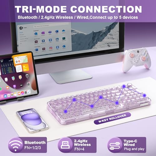 Image of YUNZII X98 QMK /VIA Wireless Mechanical Gaming Keyboard, Tri-Mode BT5.0 /USB-C /2.4GHz Hot-Swap Keyboard, Pre-Lubricated Switches, RGB Backlight (Purple, Snow Switch)