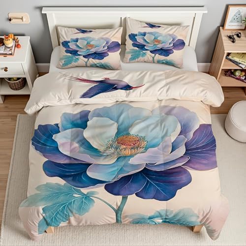 Parure de lit bleu 220x240 anti-plis avec fermeture éclair pour lit double - 3