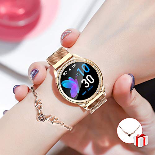スマートウォッチ レディース 2020最新版 スマートウォッチ 血圧計 活動量計 IP67防水 smart watch 心拍計 歩数計 消費カロリー スポーツモード 24時間睡眠検測 着信通知 長い待機時間 長座注意 輝度調整iphone&Android対応 日本語説明書 レディース/彼女/母の贈り物