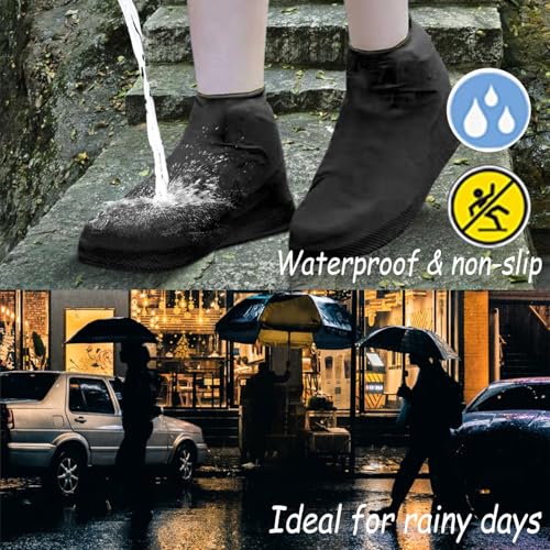 RHQFDM 4 Stück Unisex Wasserdichte Überschuhe Wiederverwendbar Rutschfestes Silikon Schuhüberzieher Halbtransparent Silikon Wasserdichte Überschuhe für Regentage,Strände,Schlammige Straßen(L)