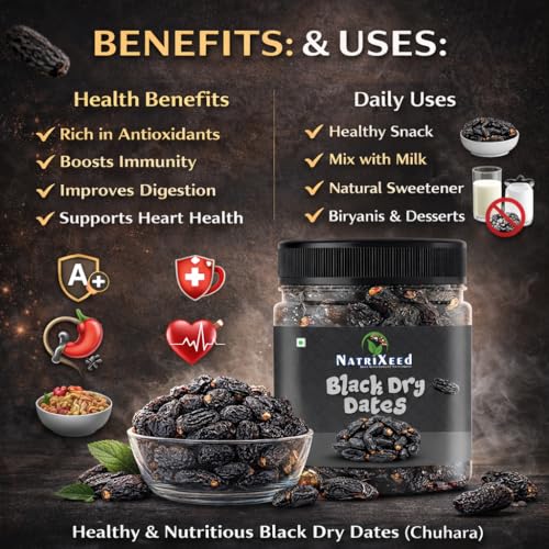 Image of NatriXeed Black Dry Dates | Traditional Dried Fruit | Naturally Sweet Flavor | Perfect Snack Anytime at Home Office Travel (500gram)