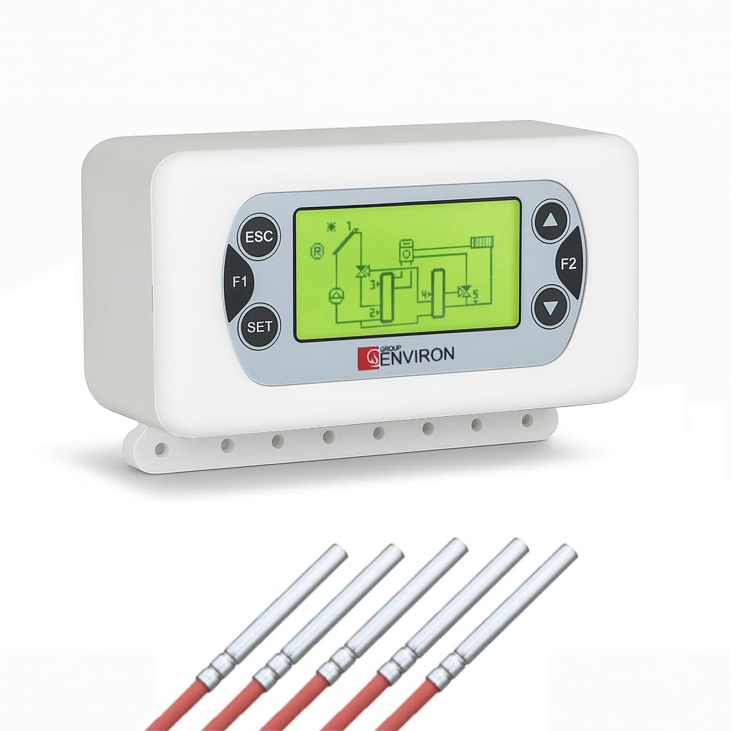 ENVIRON - TSOL500 Platinum Control solar con juego de sonda | 27 esquemas de instalación | Regulador de diferencial de temperatura para piscina solar térmica, sistema solar térmico, regulador solar de