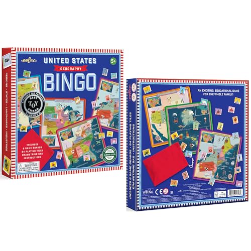 Image of eeBoo: USA Geography Bingo for Kids for Ages 5+, A Fun Kids Learning Game that Teaches About the USA and Improves Memory