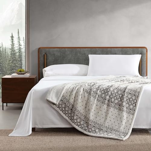 Image of Eddie Bauer - Throw Blanket, Brushed Fleece & Plush Sherpa Bedding, Blanket for Couch & Bed (Fair Isle Peak Grey, 50 inch x 60 inch)