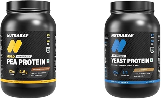 NUTRABAY Gold 100% Pea Protein Powder - 1kg, Rich Chocolate Crème | 25g Protein, 4.6g BCAA, 5g Fiber | Complete Amino Prof...