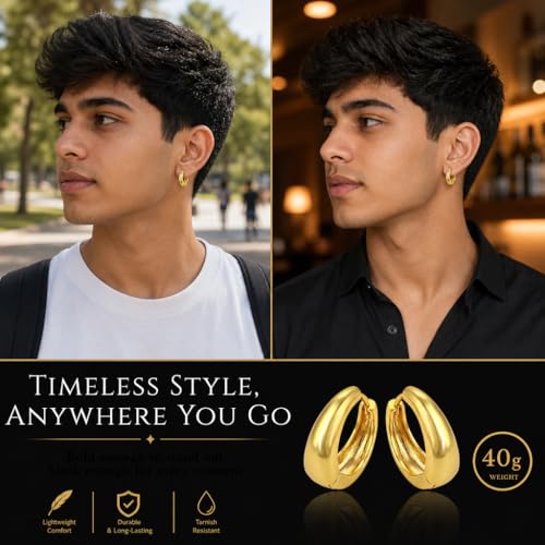 Image of VIEN Men Jewellery Kaju Bali Salman Khan Style Silver Hoop Earrings for Men and Boys Man Unisex Bali(Gold)