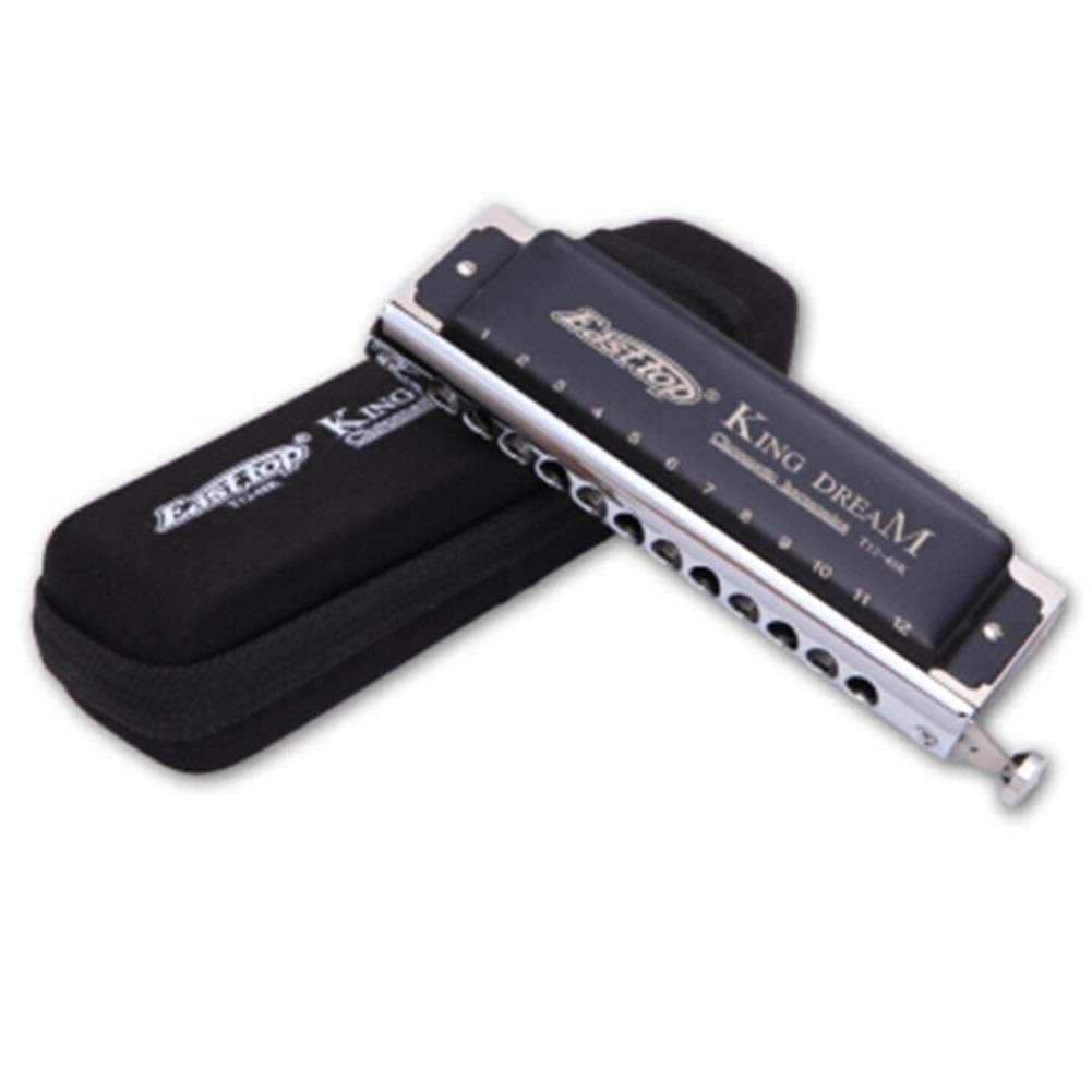 12-Hole Chromatic Harmonica Adult Students Beginners Exercise Harmonica (Colour: Black) Zhihao (Colour: Black)