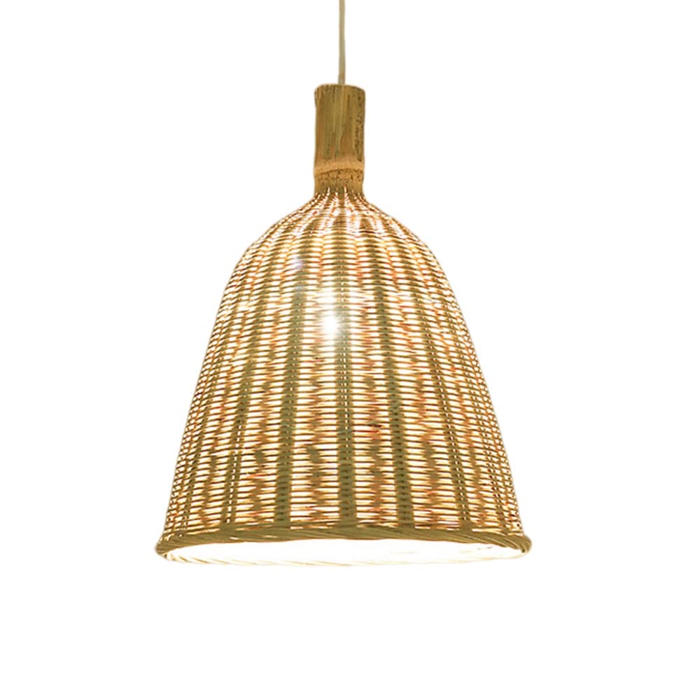Lustre E27 en rotin et bambou tressé avec cordon réglable beige