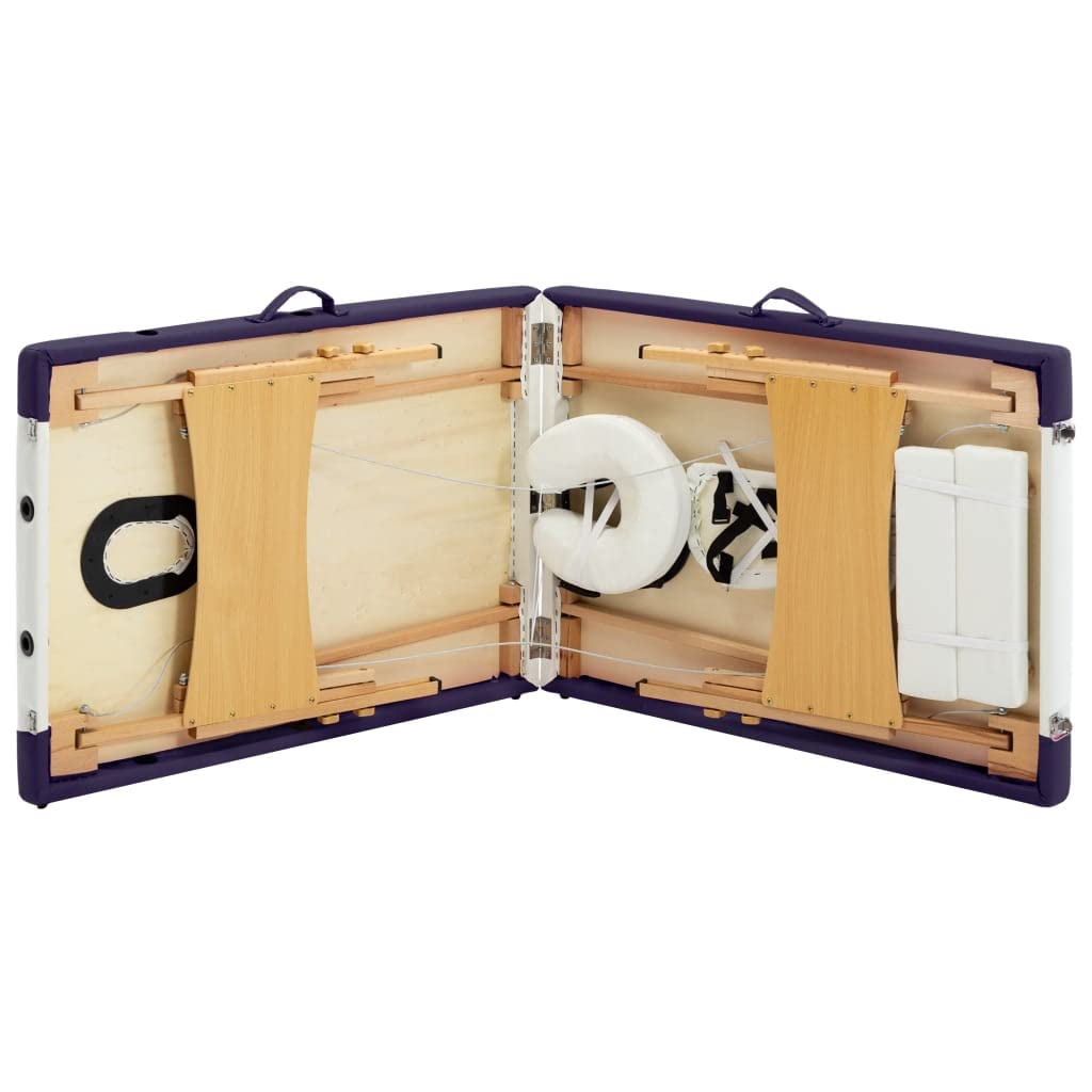 Massageliege Klappbar 2-Zonen mit Holzgestell Weiß und Lila,Gesundheit & Schönheit,Körperpflege,Massage & Entspannung,Massagetische,Weiß,16.15 kg-110209