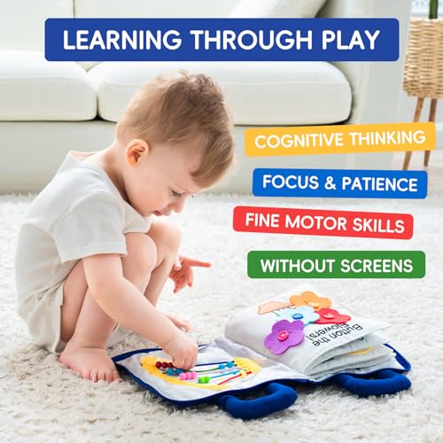 Image of Jollybaby 10 Page Baby Soft Busy Books -My Quiet Book, Travel Toy & Montessori Sensory Educational, Preschool Learning Activities Toy for 1 2 3 Year Old Toddlers Boy Girl(Blue)