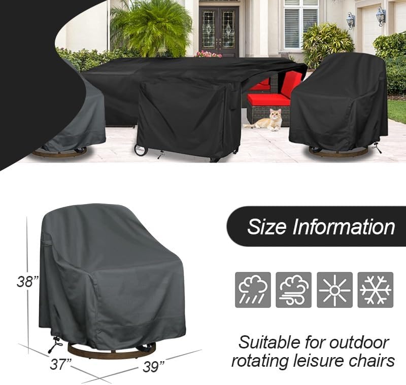 Swivel Lounge Chair Cover, 420D Tear-Resistant Outdoor Rocking Chair , Waterproof Patio Furniture Cover for Swivel Patio Lounge Chair, 2 Pack, 39"Lx37"Wx38"H