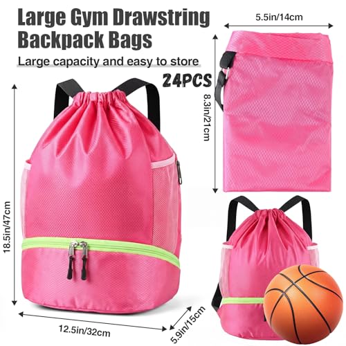 Image of 24 Pcs Gym Drawstring Backpack Bags Bulk with Shoe Compartment for Sports Wet Proof Pocket for Men Women Large (Multicolor)