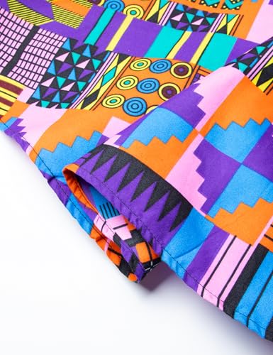 Image of Womens African Vintage Ruffle Trim Sleeve Ankara Tunic Swing Dress