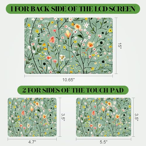 Image of Laptop Skin Sticker Decal,13.3 inch 14 inch 15 inch 15.4 inch 15.6 inch Laptop Universal Vinyl Skin Sticker Cover, Reusable Art Decal Protector, Green Art Flowers