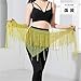 Women's Sparkle Fishnet Fringe Tassel Rhinestone Hip Scarf for Performance Competition Show Triangle Skirt