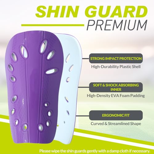 Image of GISCO Premium Soccer Shin Guards for Youth & Adults | Lightweight Football Shin Pads | Protective Soccer Gear for Training & Matches (Purple, Medium)
