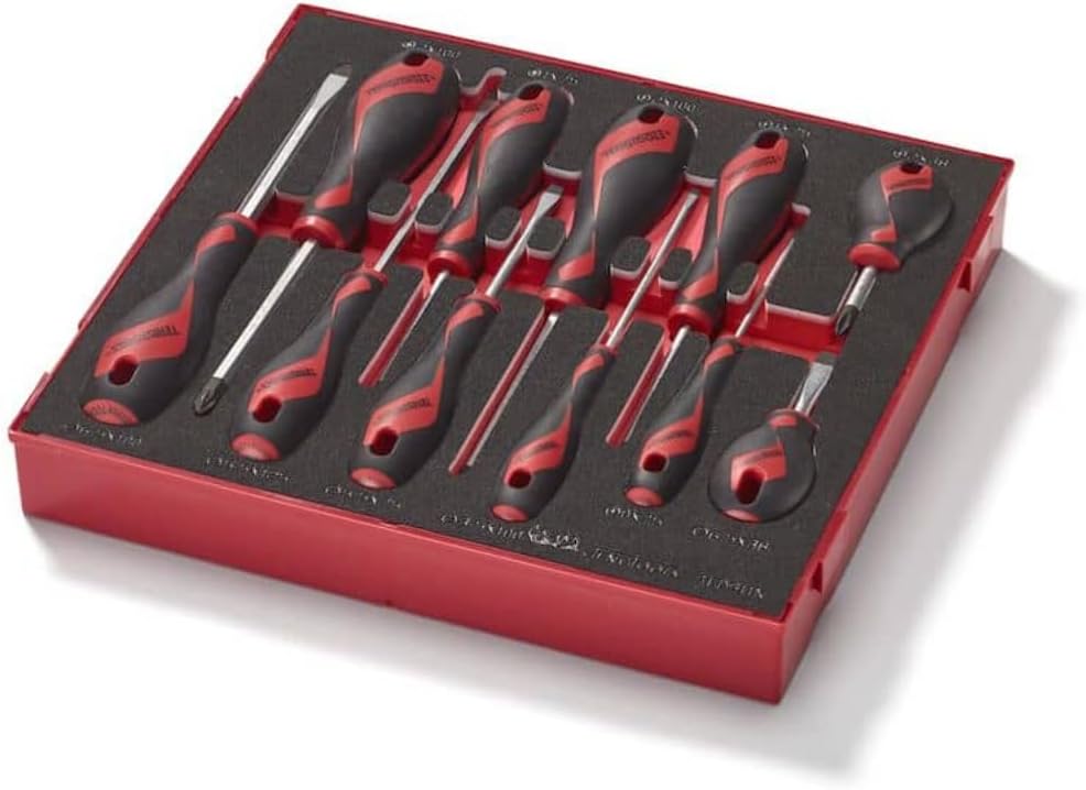 Teng Tools 11 Piece Mixed Screwdriver Set (Flat, PH, PZ,) In Precision EVA Foam Tray - TED911N, Silver