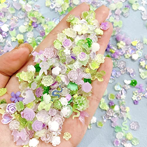 Acrylic Nail Art Charms 3D Colorful White Aurora Camellia Nail Art Jewelry Resin Flowers Design Purple Green Nail Art Accessories Purple Rhyme Green Love Camellia Cat Claw Diy Fairy Material #TOP1