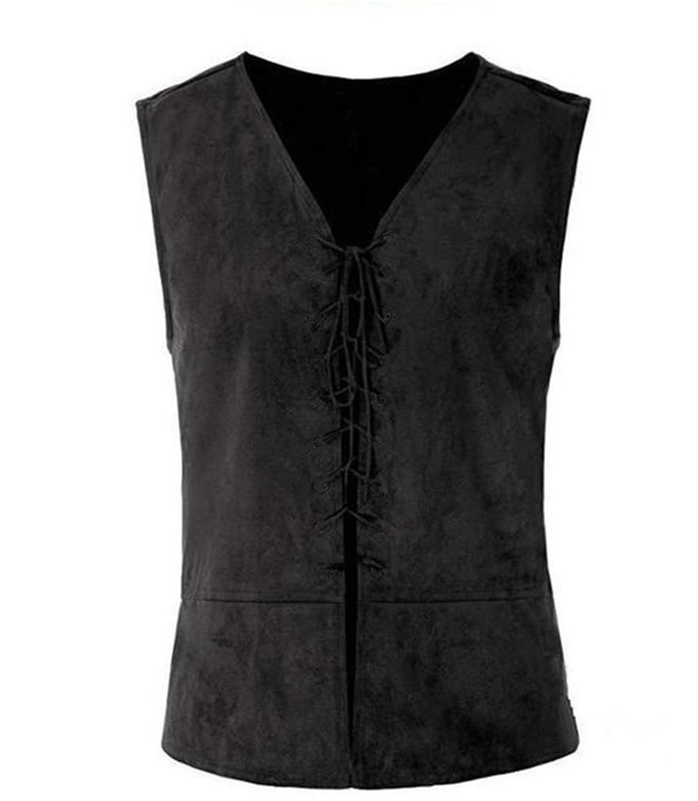 CAKERSMen Retro Vest Slim Fit V-Neck Men Solid Color Vest Gothic Punk Style Men Cosplay Top With Lacing Tracht Vest Sleeveless Men Suede Vest