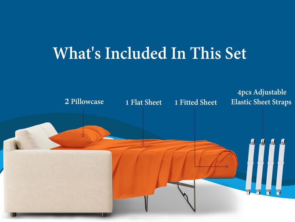 700 TC 100% Egyptian Cotton Sleeper Sofa Bed Sheet Set Solid fit Up to 6 Inch with 4 -PCS Fitted Straps Premium Quality (Queen XL (60"x 80"x6"), Orange Solid)
