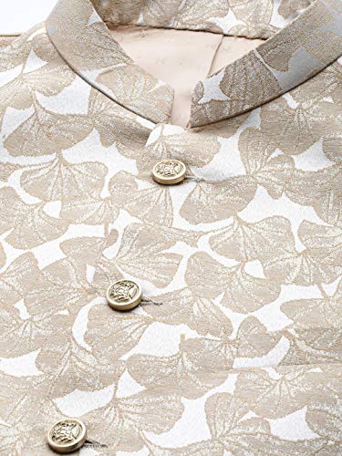 Image of MANQ Men Fawn Woven Jaquard Silk Nehru Jacket (Size:36)