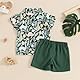 ESSECMBS Kleinkind Baby Jungen Sommer Niedliche Dinosaurier Bekleidungsset 2PCS Kurzarm Revers Kragen Button-Down-Hemden Bluse Einfarbige Kurze Hose Jungen Gentleman Kleidung (Dunkelgrün 1, 3-4 Jahre)