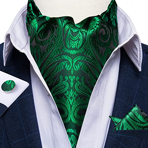 Image of DiBanGu Mens Silk Ascot Ties Paisley Jacquard Woven Cravat and Pocket Square Cufflinks with Lapel Pin for Business Wedding