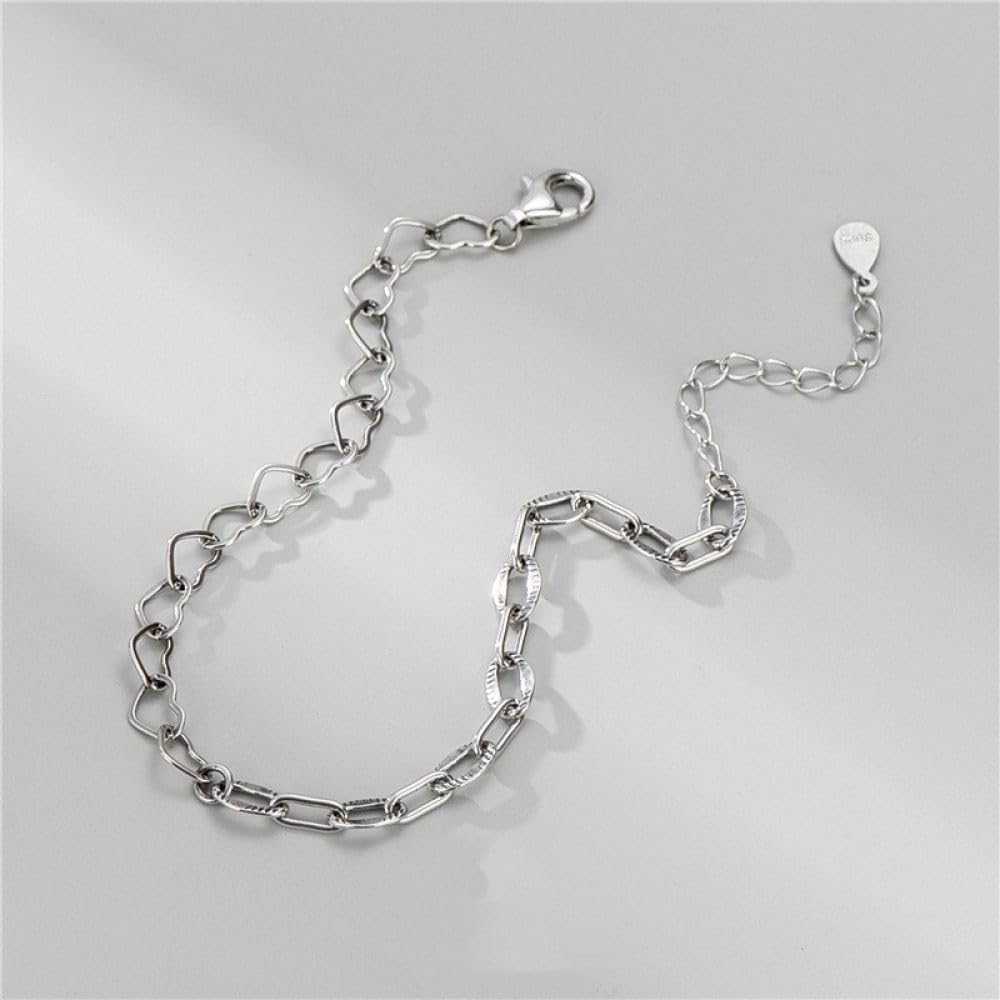 Armband Damen Silber,S925-Silberarmband Für Damen. Silberne Elliptische Kette. Herzkette. Spleißendes Silberarmband. Armreif Mit Verstellbarer Silberkette. Glücksschmuck Für Frauen