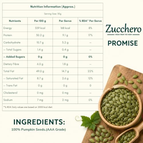 Image of Zucchero Pumpkin Seeds (400g) -Raw AAA Grade Seeds for eating |30 g Protein | Brain Booster| Super Food | Healthy Snack | Immunity Booster | Real Food | Lab Tested