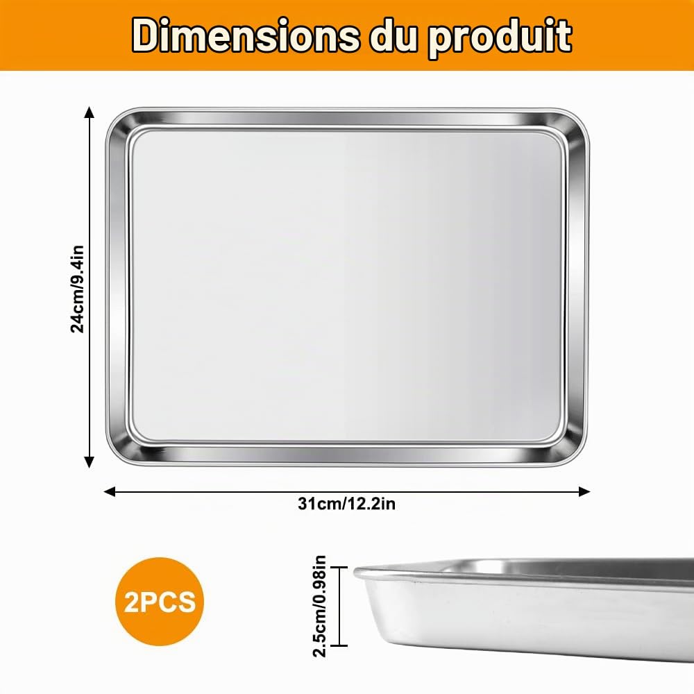 2 Pièces 31 x 24 x 2,5cm Plaque Patisserie, Plateau INOX | Plaques à Pâtisserie en Acier Inoxydable, Plaque Patisserie Four, Rectangulaire Plaques à Pâtisserie, pour Cuisson, Friture