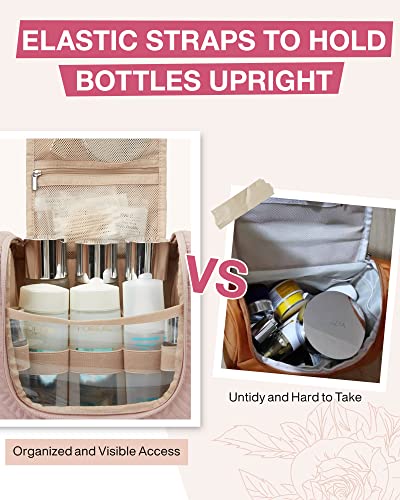 Image of Toiletry Bag, BAGSMART Travel Toiletry Organizer with hanging hook, Water-resistant Cosmetic Makeup Bag Travel Organizer for Shampoo, Full Sized Container, Toiletries, Baby Pink,