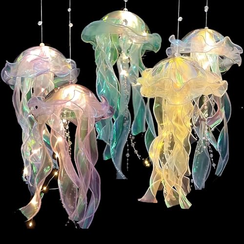 LED Jellyfish Decorations 5 Pcs Colorful Light up Hanging Jellyfish Lanterns for Mermaid Theme Party & Under The Sea Party Decorations for Women Party Birthday Gifts (5 Colors 5pcs)