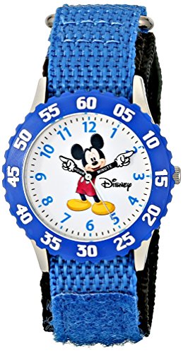Disney Kids' W000228 "Mickey Mouse Time Teacher" Stainless Steel Watch with Blue Nylon Band