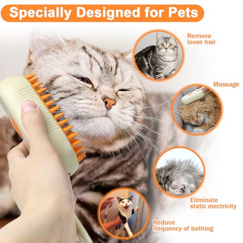 Image of Nepfaivy Pet Steam Brush for Cat - Cat Steam Brushes for Indoor Cats Shedding, Rechargeable Steaming Brush for Dogs, Dog Mist Water Steamer, Pet Spray Hair Removal Comb for Massage Grooming