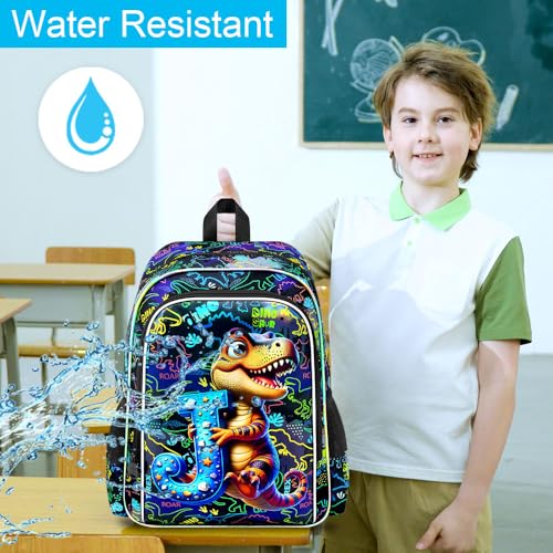 Image of 3Pcs Dinosaur Backpack, 16 inch Boys Bookbag with Lunch Box, Kids School Backpacks Set for Elementary Preschool Kindergarten (Balck)