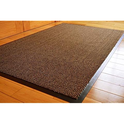 Heavy Duty Barrier Mat Indoor & Outdoor Kitchen Hallway Door Mat Rug Machine Washable Back Door Entrance Non Slip Traps Dirt PVC Rubber Barrier Mat (Brown, 60x90cm) Cover