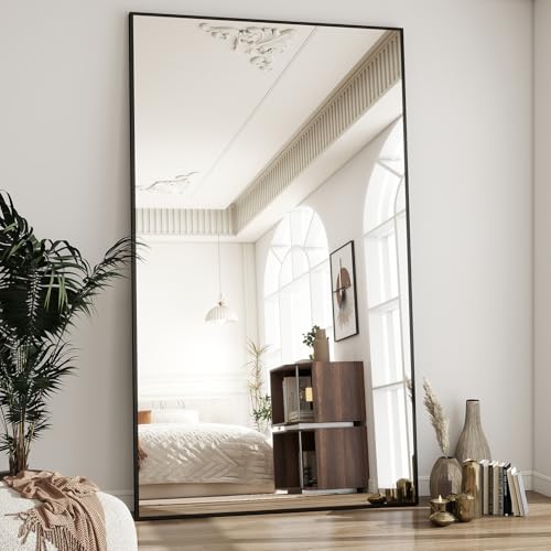 Image of BEAUTYPEAK 76 inchx34 inch Rectangle Full Body Floor Mirrors, Full Length Mirror Hanging or Leaning, Aluminum Alloy Frame Wall Mirror for Bedroom, Dressing Room, Black