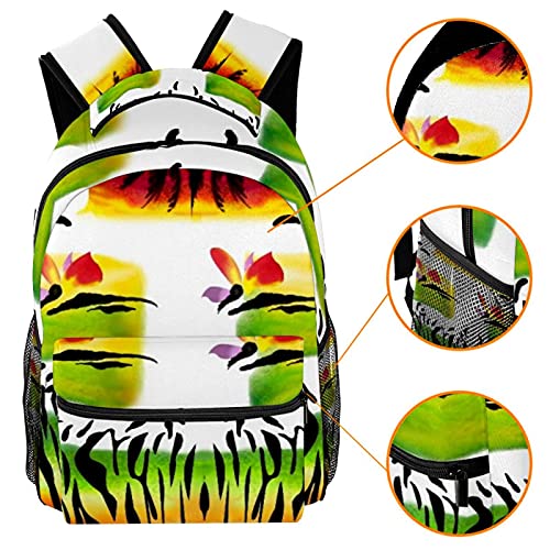 Sac à dos décontracté à texture de feuille imprimé artistique multicolore haute capacité - 3