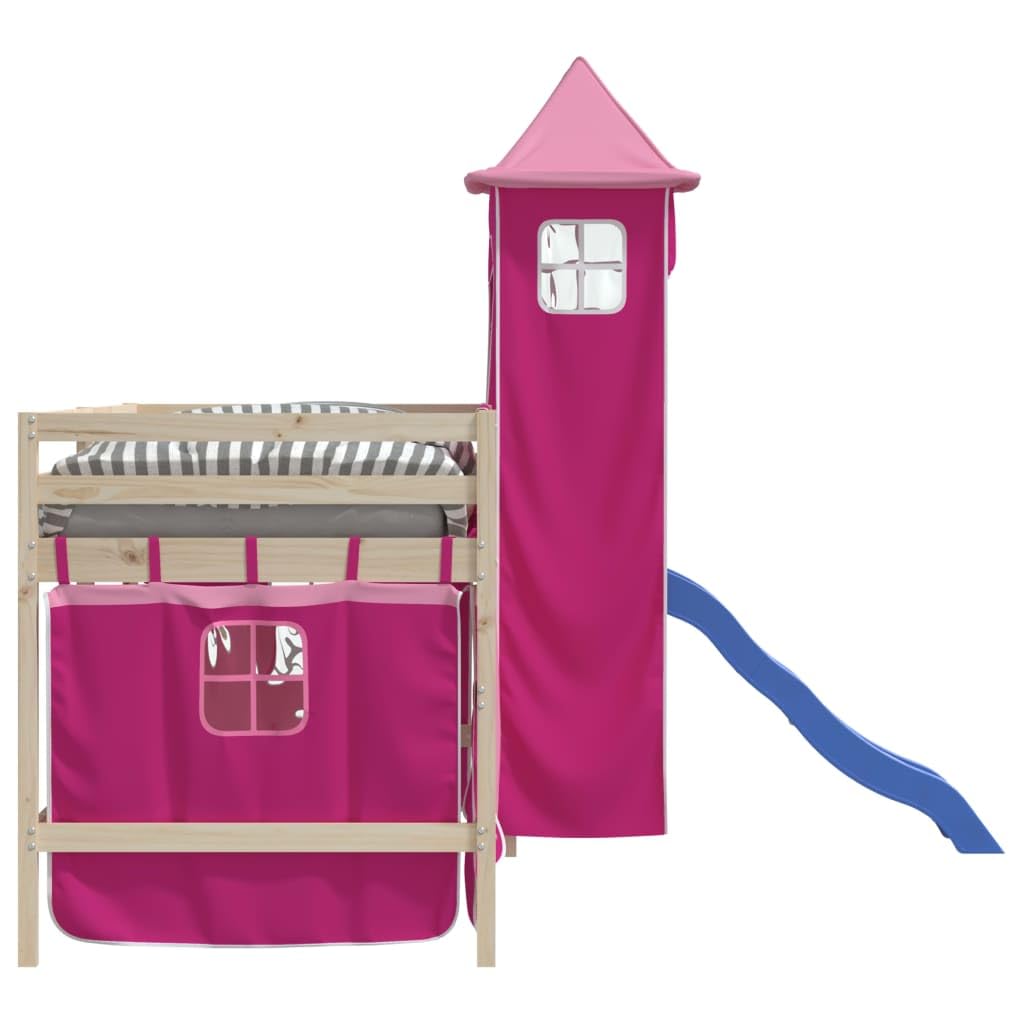 Spielzelt Vorhang Set für Hochbett Rosa, Spielvorhang mit Turm für Kinderbett, Versteck Spielhaus Zubehör aus strapazierfähigem Polyester für Kinderzimmer