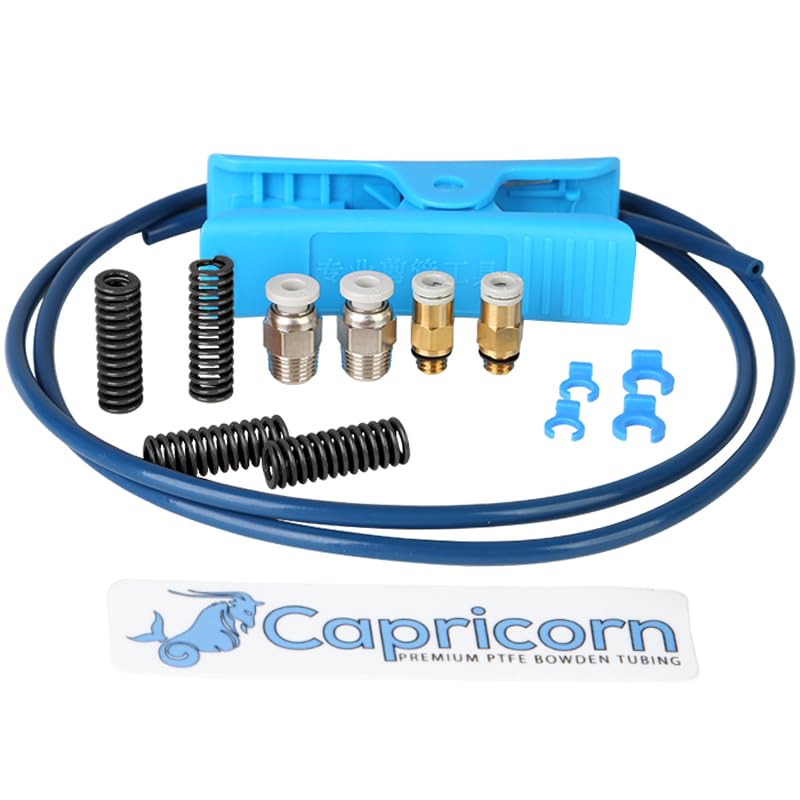 Creality Capricorn Bowden PTFE Tubing XS Series 1M for 1.75mm Filament with 2X PC4-M6 & 2X PC4-M8 Pneumatic Fittings & Tube Cutter for Ender 3/Ender 3 V2/Ender 3 Pro/Ender 5 Pro/CR-10/10S 3D Printer